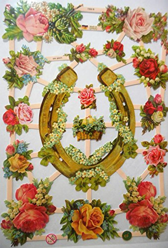 Glanzbilder Glück Hufeisen Blume EF 7200 Oblate Posiebilder Scrapbook Deko GWI 515