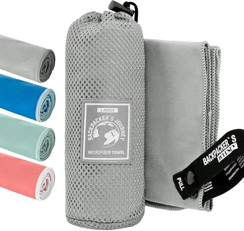 Backpacker's Journey Mikrofaser Handtücher in S M L XL. Reisehandtuch Sets leicht, schnelltrocknend, saugfähig und antibakteriell (grau XL&M)