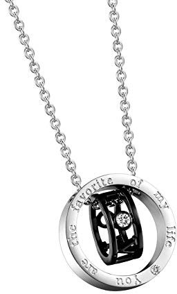 KnSam Kette Edelstahl Mit Anhänger Herrenkette Silber Doppelring Gravieren Du Bist Der Favorit In Meinem Leben Aus Edelstahl Halskette Schwarz