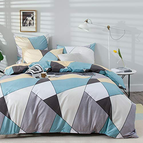 AShanlan Bettwäsche Set 135x200 Geometrisches Muster Blau Grau Gelb Bettbezug 100% Mikrofaser 2 Teilig Modern Dreieck Geometrisch Wendebettwäsche mit Reißverschluss Kissenbezug 80x80 cm