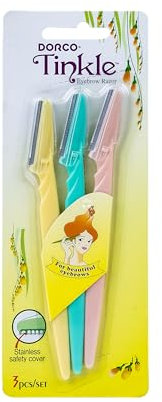 Dorco Tinkle Precision Eyebrow Razors - 3-Pack Facial Hair and Peach Fuzz Remover for Smoother Skin and Flawless Eyebrow Shaping