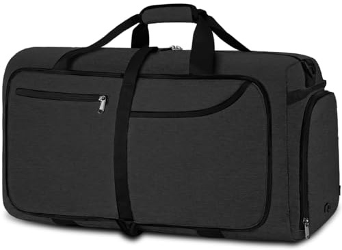 NEWHEY Reisetasche Groß 40L 65L 80L 100L 120L Faltbare Reisetaschen Leichte Sporttasche für männer mit Schuhfach für Weekender Herren Damen Duffel Taschen Schwarz