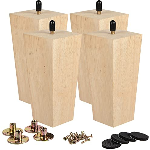 La Vane 10cm Massivholz Pyramide Möbelfüße mit M8 Bolzen 4 Stück Unlackiert | 20%+ größere Standfläche, höhere Tragkraft (60kg/Bein). Gummiholz, M8 Platten.Einfache DIY Montage für Sofa, Bett, Schrank