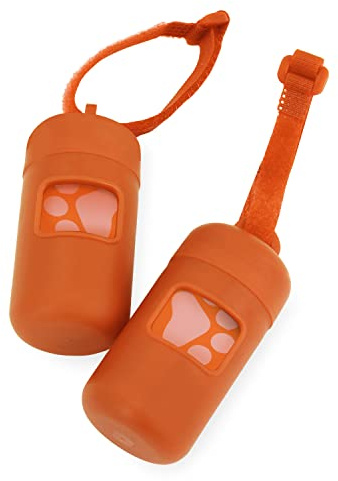 Best Pet Supplies Hundbajsväska hållare koppel, fäste, återanvändbar dispenser för resor, promenader, park och utomhusbruk, hållbar med klämma – orange, (förpackning med 2)