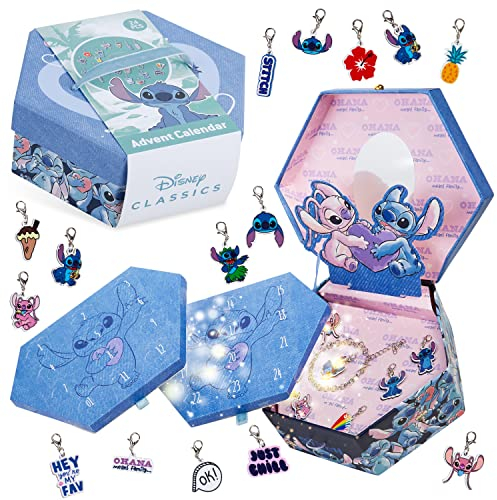 Disney Stitch Advent Calendar 2025 for Kids Teens DIY Fill Your Own Wall Hanging or Jewellery Charm Bracelet Christmas Countdown Calendar Stitch Gifts (Blue Stitch Jewellery)