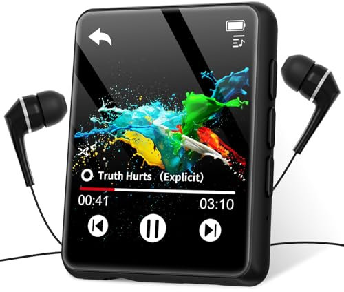 32GB Mp3 Player with Bluetooth 5.0 Portable Full Touch Screen Mp3 Player with Speakers Portable hi-fi Music Player with FM Radio Recording mp3 Player for Kids Suitable for Sports Running (Black)