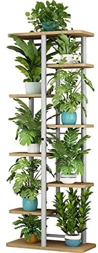 LINZINAR Supporto per piante a 8 ripiani, 9 vasi multipli in vaso, Alzata Portapiante, per interni ed esterni, organizer per patio, giardino, balcone, soggiorno (8 livelli 9 in vaso, bianco)