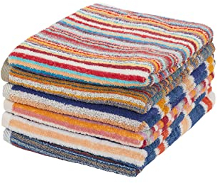 Olivia Rocco Pack Of 6 Stripe Towels Easy Care 100% Cotton Colourful Absorbent And Quick Dry Hand Towels Bath Sheets Holiday Gym Beach (6 x Hand Towels)