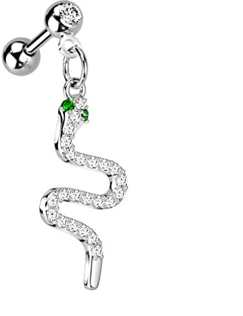 beyoutifulthings 1 Knorpel Ohr-Stecker Schlange-Anhänger Pavé Zirkonia Clear Silber Piercing-s Chirurgenstahl Schraub-Verschluss Stab 6-mm lang