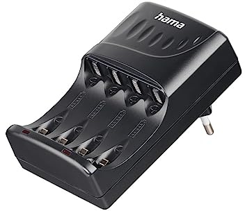 Akku Ladegerät, für AA und AAA (für 2 oder 4 wiederaufladbare NiMh AA oder AAA Akkus, Batterie Ladegerät, Abschaltautomatik, LED) schwarz