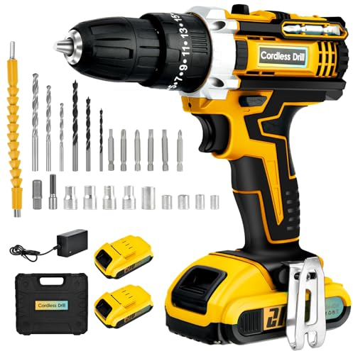 Trapano Avvitatore Batteria 21v,Avvitatore a Batteria con Luce LED,25 +3 Coppia,24 Accessori,2 Batterie,2 Velocità,40N.m,Trapano Elettrico per il fai da te, in Casa e Giardino