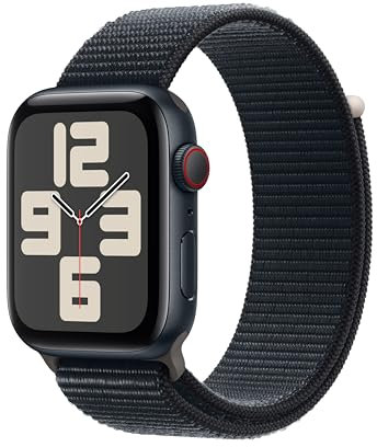 Apple Watch SE (2ª generazione, 2023) GPS + Cellular 44mm Smartwatch con cassa in alluminio color mezzanotte e Sport Loop mezzanotte. Fitness tracker, monitoraggio del sonno.