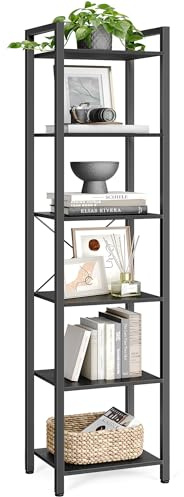 VASAGLE 6-Tier Bookshelf, Bookcase, Shelving Unit, for Office, Study, Living Room, Bedroom, 30 x 40 x 187.5 cm, Industrial, Ebony Black and Ink Black LLS101B56
