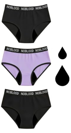 NoBlood - Set di 3 Slip da Ciclo Ragazza (Viola e Nero, 3XS)
