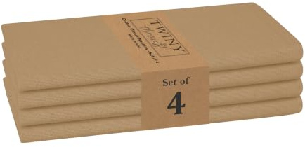 TWINY threads 4 Pcs 100% Cotton Cloth Napkins, 17x17, Reusable, Beige