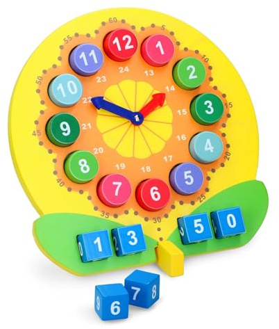 Taylor & Brown Teaching Clock | Wooden Early Learning Education Clock | Moveable Hands | Learning & Creativity | Teaching Numbers | Kids Wooden Toys Clock Playset