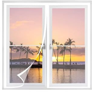Fly Screen Door Window, Magnetic Seal Top to Bottom Mosquito Net Roller Blind Keeps Fresh Air in for Indoor Outdoor Windows, White/105x145cm