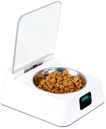 Topiky Automatischer Katzenfutterspender, Intelligenter Katzenfutterautomat mit Infrarot-Sensorabdeckung, Abnehmbarer Napf, Batteriebetriebener, Intelligenter, Automatisch öffnender