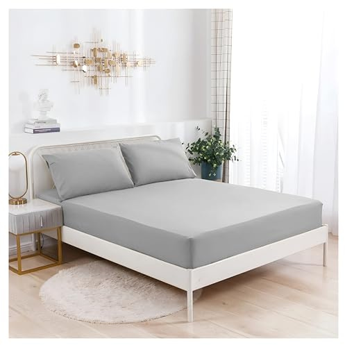 APEX FURNISHINGS Double Fitted Sheets Grey, (137 x 190 cm) 16 Inch / 40cm Extra Deep Pocket Bed Sheets 90GSM Soft Brushed Microfiber Bedding Easy Care Bottom Bedsheets for Double Bed.