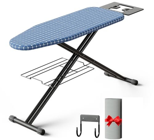 YIERYA Ironing Board with Iron Rest,Foldable Iron Board Reinforced Steel Legs,Adjustable Height Hanger Iron Board with 2 Heat Resistant Cover,51 x 13