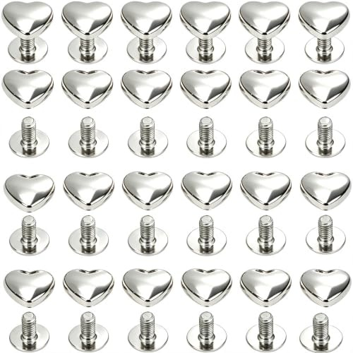 GORGECRAFT 36 Rivets en Forme de Cœur Argentés Goujons à Vis en Métal Petits Rivets en Alliage à Visser Clous de Décoration pour Sacs en Cuir Ceinture Vêtements Chaussures Sacs à Main Fournitures