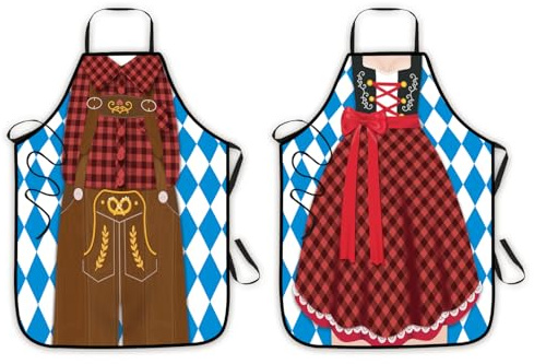 Blinket Oktoberfest Bavarian Dirndl Apron - Green and Brown Beer Maid Costume for Celebrations - Polyester Adjustable Unisex Cooking BBQ Apron, Regular, Blue