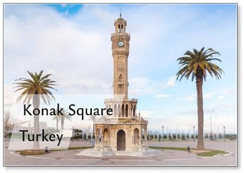 Leerer Konak quadratischer Blick mit historischer Uhr Izmir, Kühlschrankmagnet