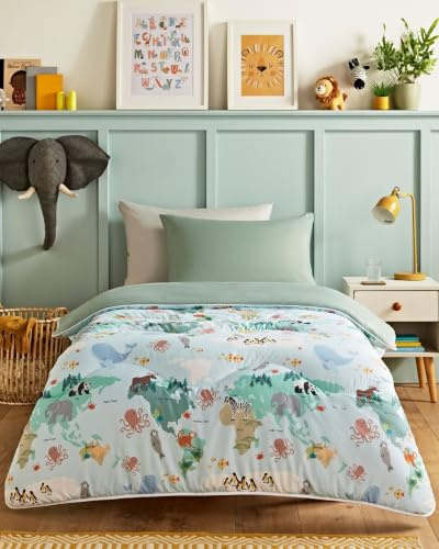 Night Lark Children's Coverless Duvet 10.5 Tog - Animal Atlas, Double | Advanced Smartfil® Fibre, Machine Washable, Hypoallergenic, Coverless Duvet Double Bed Size & Pillowcase Set