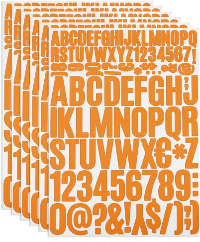 PATIKIL 6 Hojas Pegatinas de Letras y Números Adhesivas, Grande Alfabeto Número Pegatina de Vinilo Impermeable para Buzón, Señal de Dirección, Manualidades de Tarjetas, Naranja