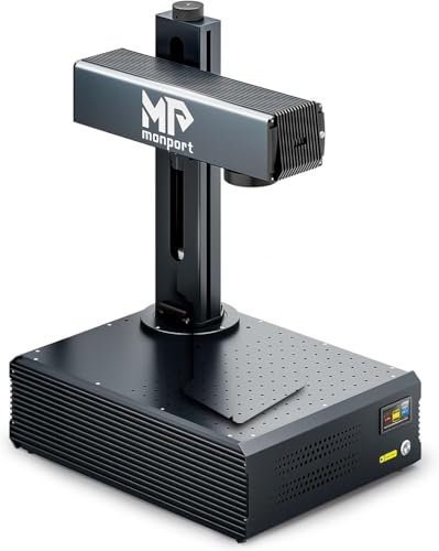 Monport 100W MOPA Faserlaser Graviermaschine, Autofokus Laser Farbmarkierungsmaschine für Schmuck Metall Glas, 175x175mm Desktop Handgerät Laser Cutter mit LightBurn kompatibel 100,000hr Lebensdauer