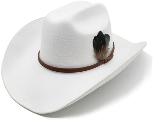 Jiaxu-Hüte Herbst und Winter tibetischer Hut große Krempe Wollhut Western Cowboy Filzhut(Weiß)