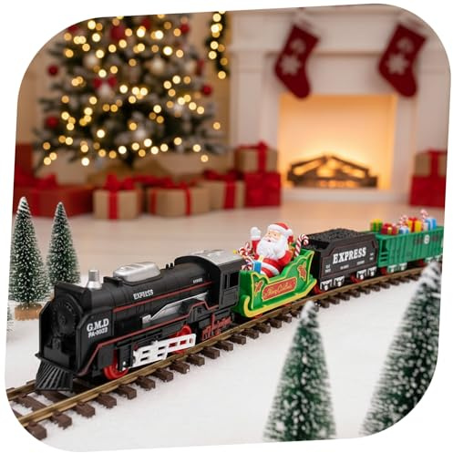Elektrische Eisenbahn m. Weihnachtsmann-Waggon für Kinder, Lokomotive mit Zügen u. Gleisen, robustes Spielzeug-Modell für Kinder in jungen Jahren u. Erwachsene, Modellbau-Set ist geeignet für Anfänger