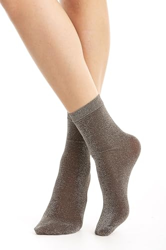 Glittrande Ankelsockor för Damer med Lurex 3-Pack Women Socks Multipack Mixed Color Short Socks Women Glitter Yarn (DE/NL/SE/PL, Alfa, One size, Regelbunden, Regelbunden, BRUN)
