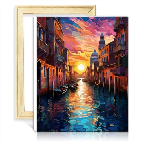 LiHEQING Malen nach Zahlen – Das Venedig-Ölgemälde-Set zum Selbermachen auf Leinwand mit 3 Pinseln und Acrylfarben, Wanddekoration für zu Hause, ohne Rahmen (40 x 50 cm)