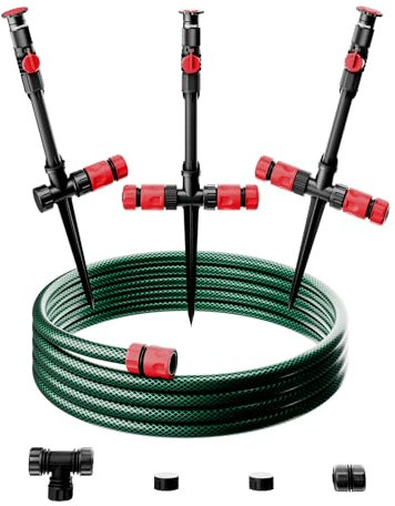 RESTMO Flexible Sprinkler System, Multi-Adjustable Lawn Sprinkler Set, Above Ground DIY Irrigation Kit with 10m(30ft) Garden Hose, Ideal for Plant and Flower Bed Watering