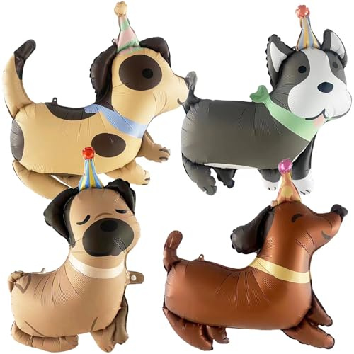 YGCHEN Luftballons Hund Folienballon Kindergeburtstag Deko Welpen Ballons Tier Geburtstagsballons Haustier Hund Folienballons Geburtstag Dekoration für Jungen Mädchen 4 Stück