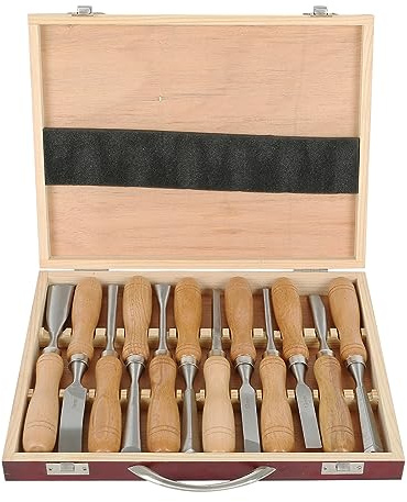 Lot de 12 burins à bois professionnels pour débutants et professionnels - Pour la sculpture d'encoches et de menuiserie