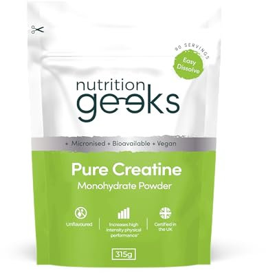 Pure Creatine Monohydrate Powder - 315g (90 Servings) - Easy Dissolve Creatine Powder, Unflavoured & Micronised (Not Creatine Gummies or Creatine Tablets), Vegan Creatine for Women and Men