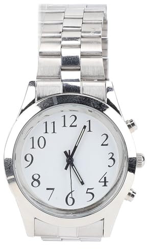 NSXAYIWE Parlando di orologi con allarme per i ciechi visivamente i ciechi di grandi dimensioni, banda elastica in acciaio inossidabile per utenti anziani e caduti