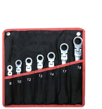Set Chiavi Inglesi,Chiave Inglese Chiave a cricchetto combinata, con testa flessibile, strumento a cricchetto a doppio scopo, set combinato a cricchetto. Utensili manuali Uso apto para auto(7pcs)