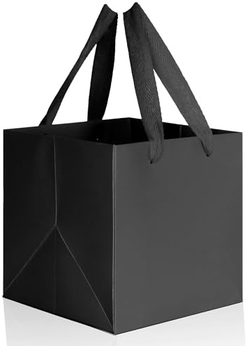 IN JOOYAA Schwarze Geschenktüten Papier 10 Stück Groß Geschenktüte Quadratisch mit Henkel Geschenk Papiertüten 25 x 25 x 25 cm