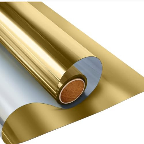 Spiegelfolie,Spiegelfolie Fenster Sichtschutz Länge 2/3/5 m Eine Wege Spiegelfenster Film for Home Selbstklebende Reflektierende Datenschutzfenster Tipt Hitze Steuerung Solar Film Dekor(Gold,60x200 cm