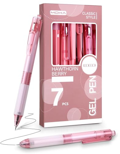 Reaeonat Retractable Gel Ink Pens, 7 Pack 0.5mm Fine Point Black Gel Pens, Quick Drying Pen for Writing Bullet Journal Taking Notes Office Uses