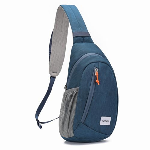 HALOVIE Stöldskyddsväska RFID Crossbody väska resesling ryggsäck lätt axel bröstväska för vandring promenader, BLÅ, 15.4 x 7.5 x 3.9 inches