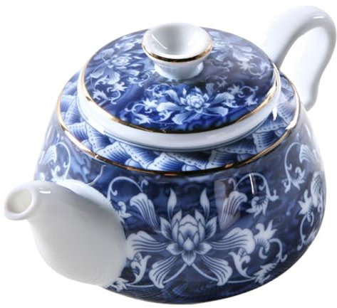 GALPADA Teiera in Ceramica Blu e Bianca Stile Vintage Con Manico Antiscottatura e Filtro Integrato Bollitore Per Tè Per Uso Domestico e Ufficio Capacità Ottimale e Design Ergonomico