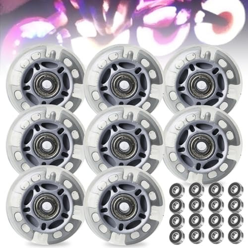 8 Stück Inline Skate Rollen, 72MM silbertransparent inliner Rollen mit 16 Stück Kugellager, Blinkende Räder, Inline Skate Räder inliner rollen, Rollen für inline-skates, Inline Skate Teile Räder