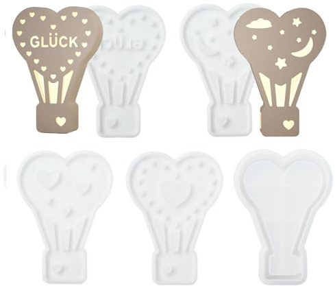UR URLIFEHALL 5 Pezzi Stampi per Mongolfiera a Forma di Cuore Stampi in Resina con Supporto per Aromaterapia Sapone Candele Decorazione Casa Tavola Artigianato