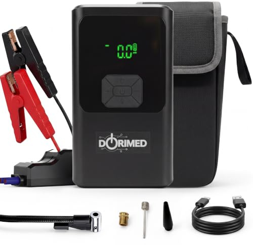 Booster Batterie Voiture Multifonctions I Démarreur de Batterie 12V Essence & Diesel I Compresseur d'air Gonfleur Pneus I Chargeur USB Rapide I Éclairage LED & SOS I Écran LCD I Démarreur de Secours