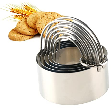 INOOMP Cortadores De Galletas Redondos 5 Tamaños 4-8 Cm Acero Inoxidable 18/8 Pulido Mango Ergonómico Reutilizables Para Repostería Horneado Fondant Masa Decoración