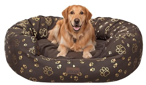 PillowPrim Hundebett | Hundekörbchen für kleine, mittelgroße und große Hunde | Hundekissen | Hundesofa | EInfach zu reinigen | XXL - 113x93 cm | Braun mit Pfoten